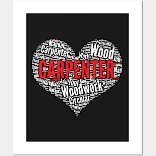 Carpenter Woodworking Heart Shape Word Cloud Sawdust product Posters and Art